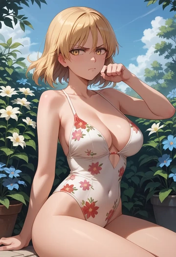 world_witches_series,perrine_h._clostermann,swimsuit,floral print  - AI generated anime art