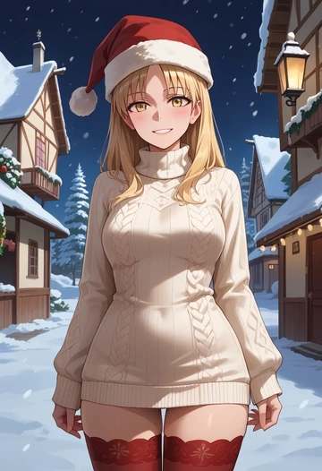 world_witches_series,perrine_h._clostermann,Christmas,sweater dress,stockings  - AI generated anime art