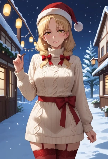 world_witches_series,perrine_h._clostermann,Christmas,sweater dress,stockings  - AI generated anime art