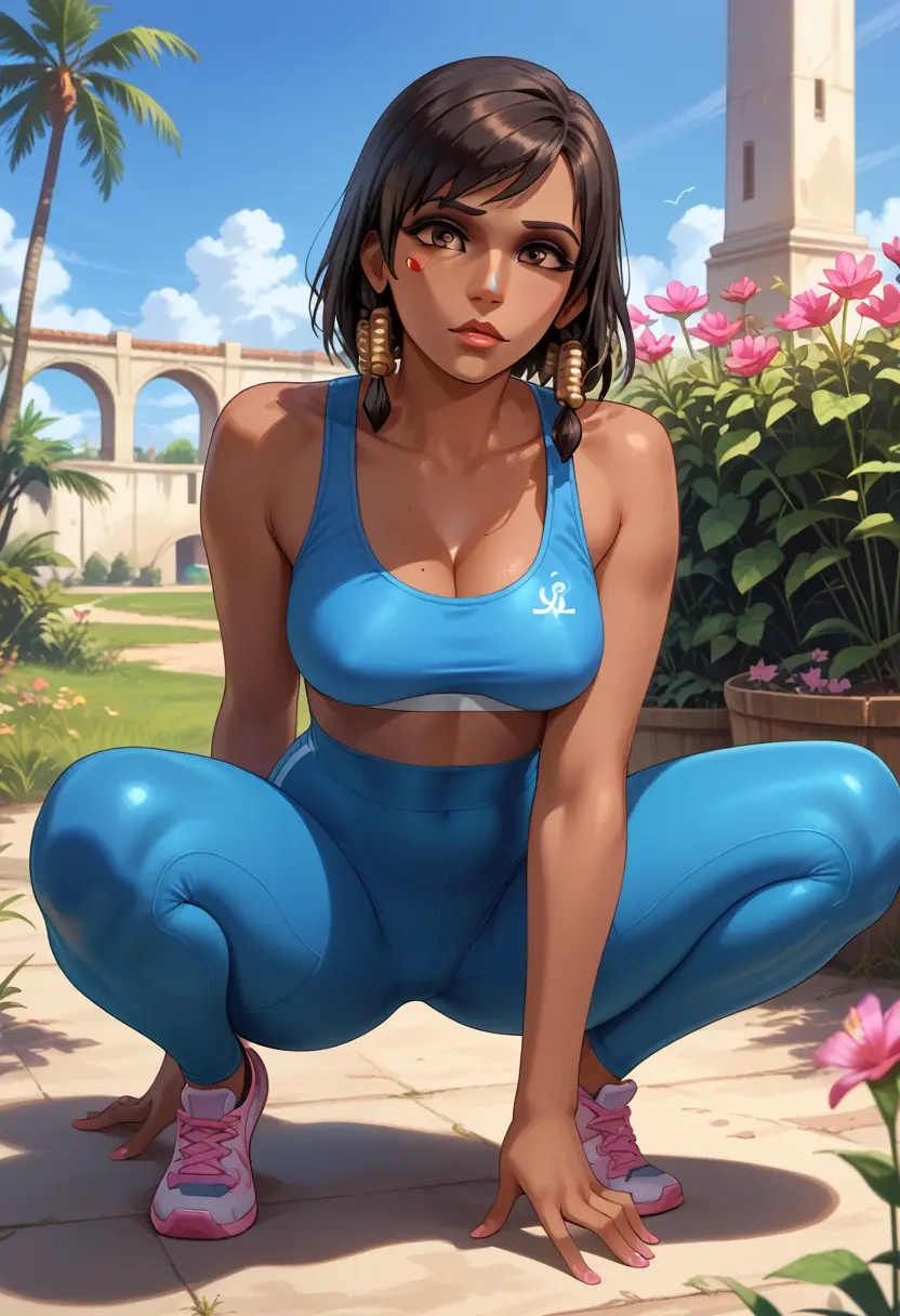 overwatch,pharah_(overwatch),yoga shorts, bra  - 