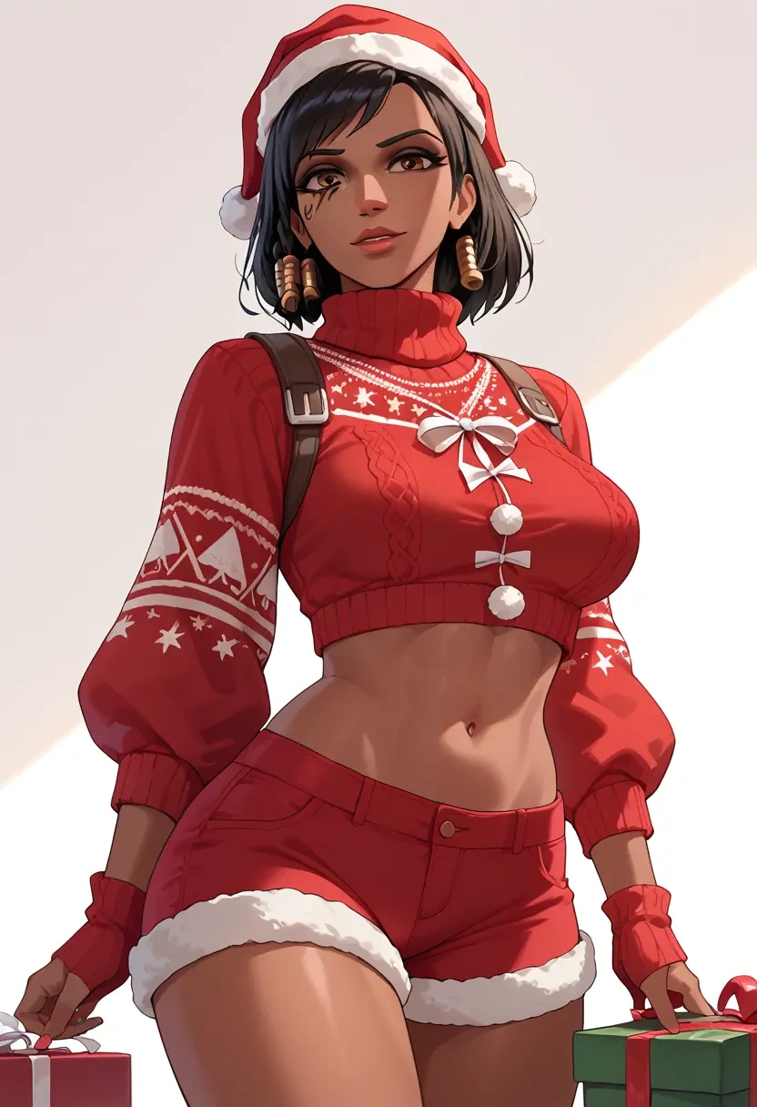 overwatch,pharah_(overwatch),Christmas,red velvet shorts,turtleneck sweater  - 