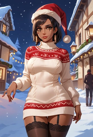 overwatch,pharah_(overwatch),sweater,stockings,Thigh garters  - AI generated anime art