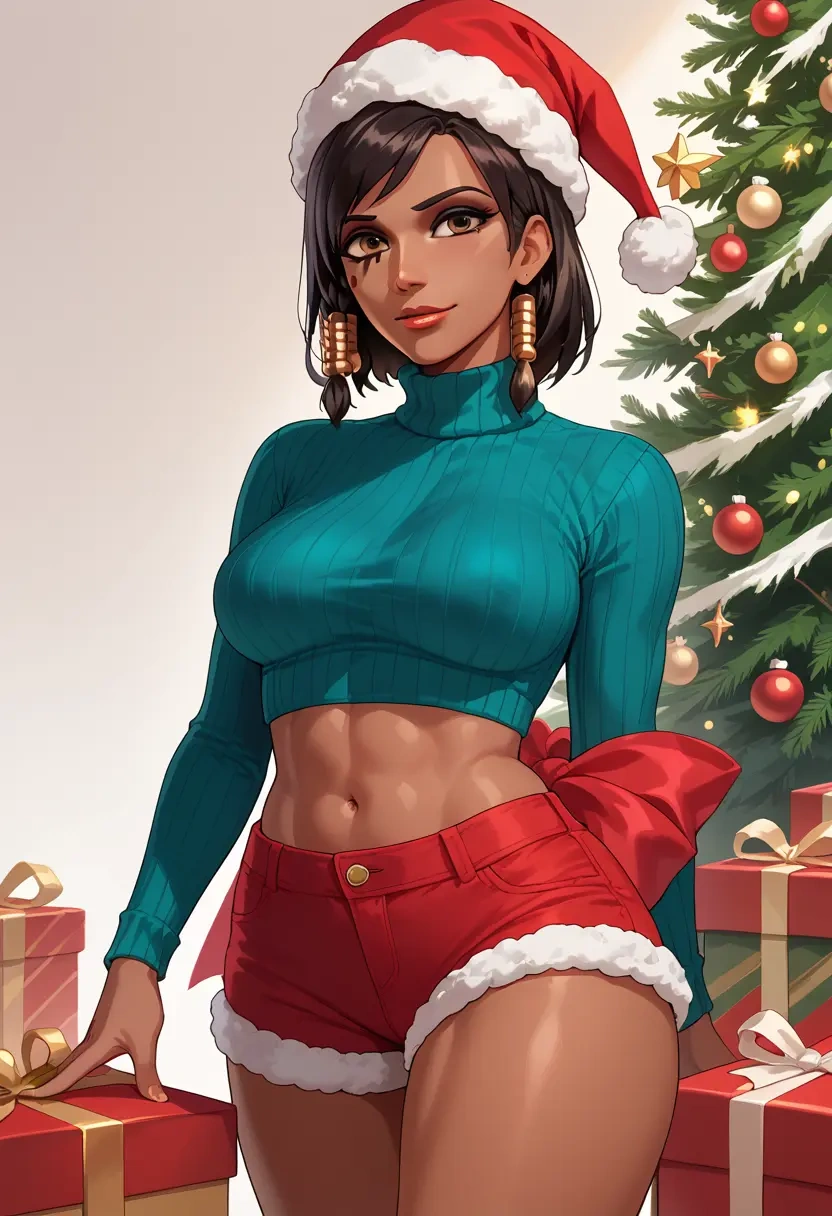 overwatch,pharah_(overwatch),Christmas,red velvet shorts,turtleneck sweater  - 