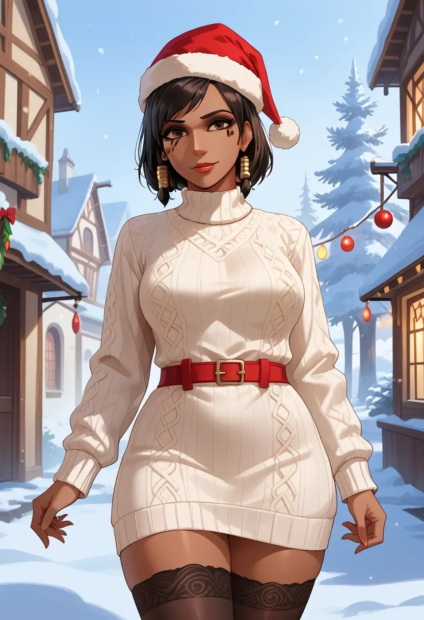 overwatch,pharah_(overwatch),Christmas,sweater dress,stockings  - 