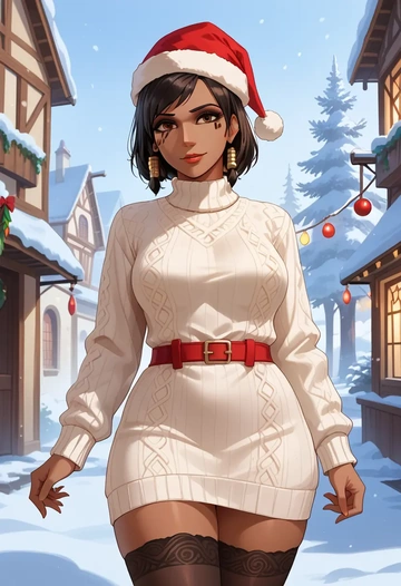 overwatch,pharah_(overwatch),Christmas,sweater dress,stockings  - AI generated anime art