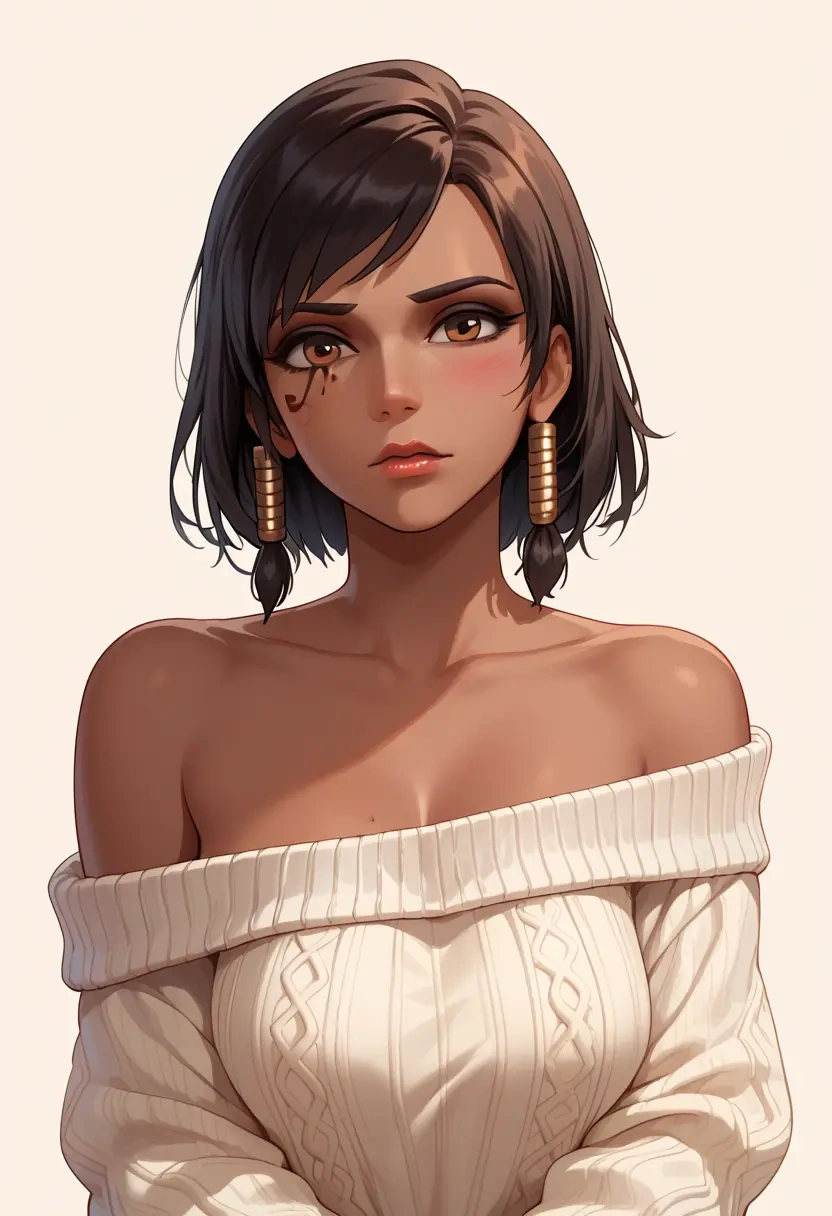 overwatch,pharah_(overwatch),sweater,off-shoulder,collar  - 