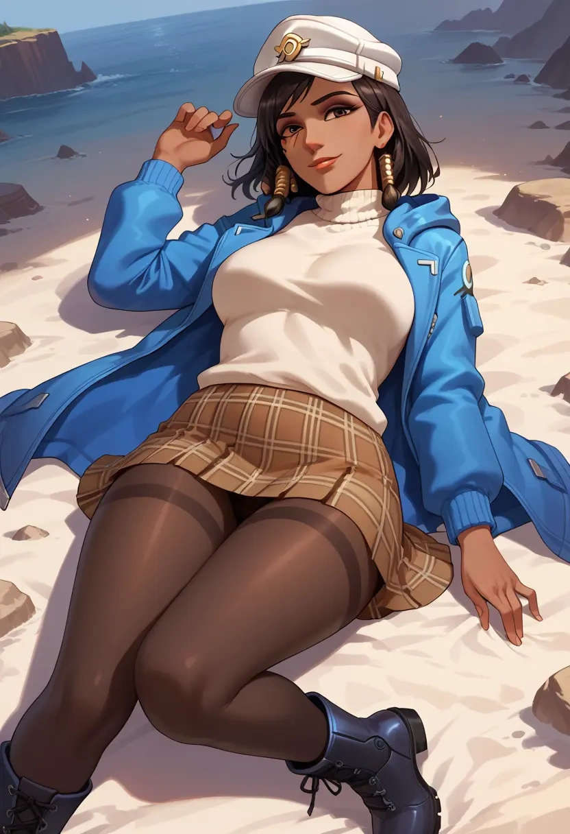 overwatch,pharah_(overwatch),winter,student uniform,hooded coat  - 