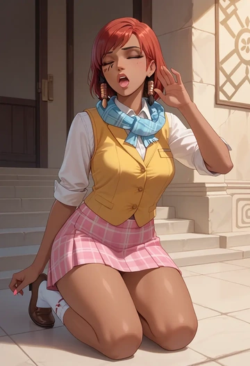 overwatch,pharah_(overwatch),spring,student uniform,vest  - AI generated anime art