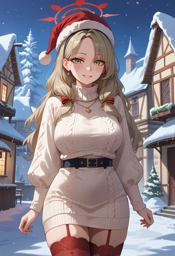 blue_archive,plana_(blue_archive),Christmas,sweater dress,stockings  - AI generated anime art