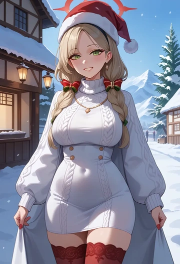 blue_archive,plana_(blue_archive),Christmas,sweater dress,stockings  - AI generated anime art