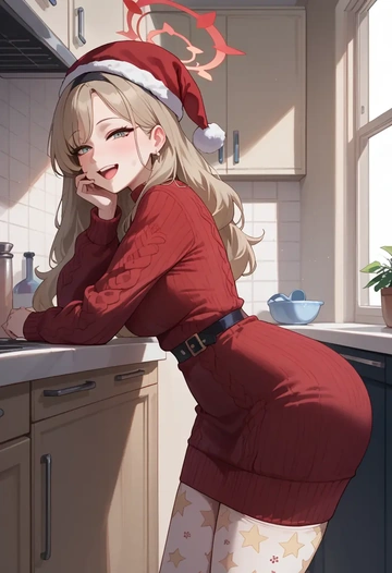 blue_archive,plana_(blue_archive),Christmas,sweater dress,stockings  - AI generated anime art