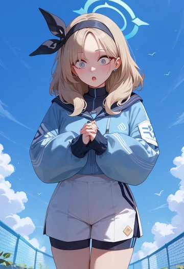 blue_archive,plana_(blue_archive),graphic tee,shorts,sneakers  - AI generated anime art