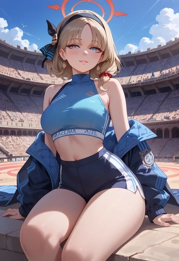 blue_archive,plana_(blue_archive),sports crop,high-waisted shorts  - AI generated anime art