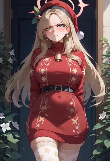 blue_archive,plana_(blue_archive),Christmas,sweater dress,stockings  - AI generated anime art