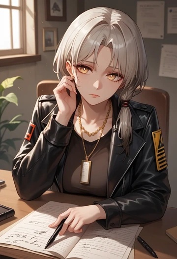 arknights,platinum_(arknights),detective  - AI generated anime art