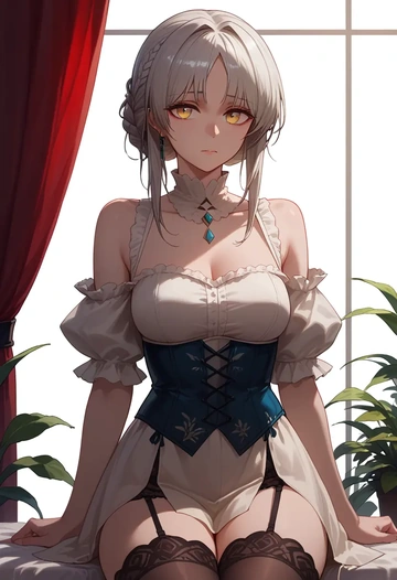 arknights,platinum_(arknights),Victorian-era,stockings,sexy  - AI generated anime art