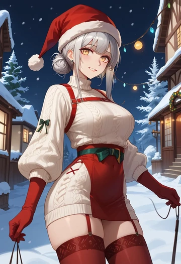 arknights,platinum_(arknights),Christmas,sweater dress,stockings  - AI generated anime art