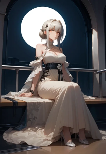 arknights,platinum_(arknights),gothic priestess gown,high slit,embroidered veil  - AI generated anime art