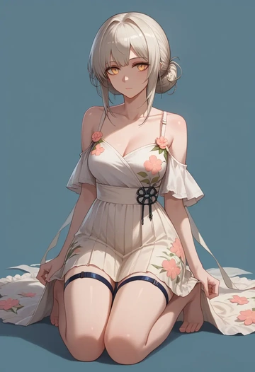 arknights,platinum_(arknights),silk slip dress,floral prints  - AI generated anime art