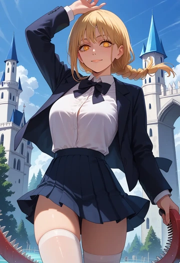 chainsaw_man,pochita_(chainsaw_man),mini skirt,stockings  - AI generated anime art