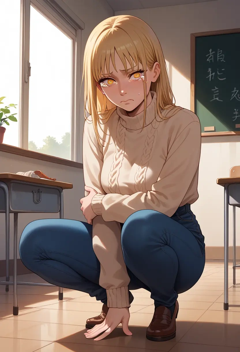 chainsaw_man,pochita_(chainsaw_man),teacher, sweater, jeans shorts  - 