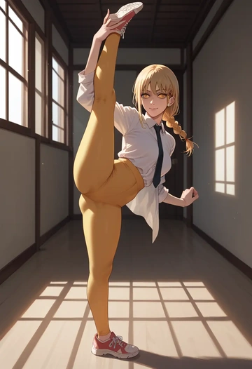 chainsaw_man,pochita_(chainsaw_man),yoga, standing split,sexy,  - AI generated anime art