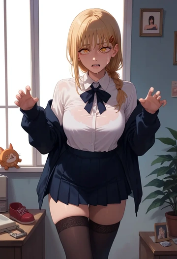 chainsaw_man,pochita_(chainsaw_man),mini skirt,stockings  - AI generated anime art