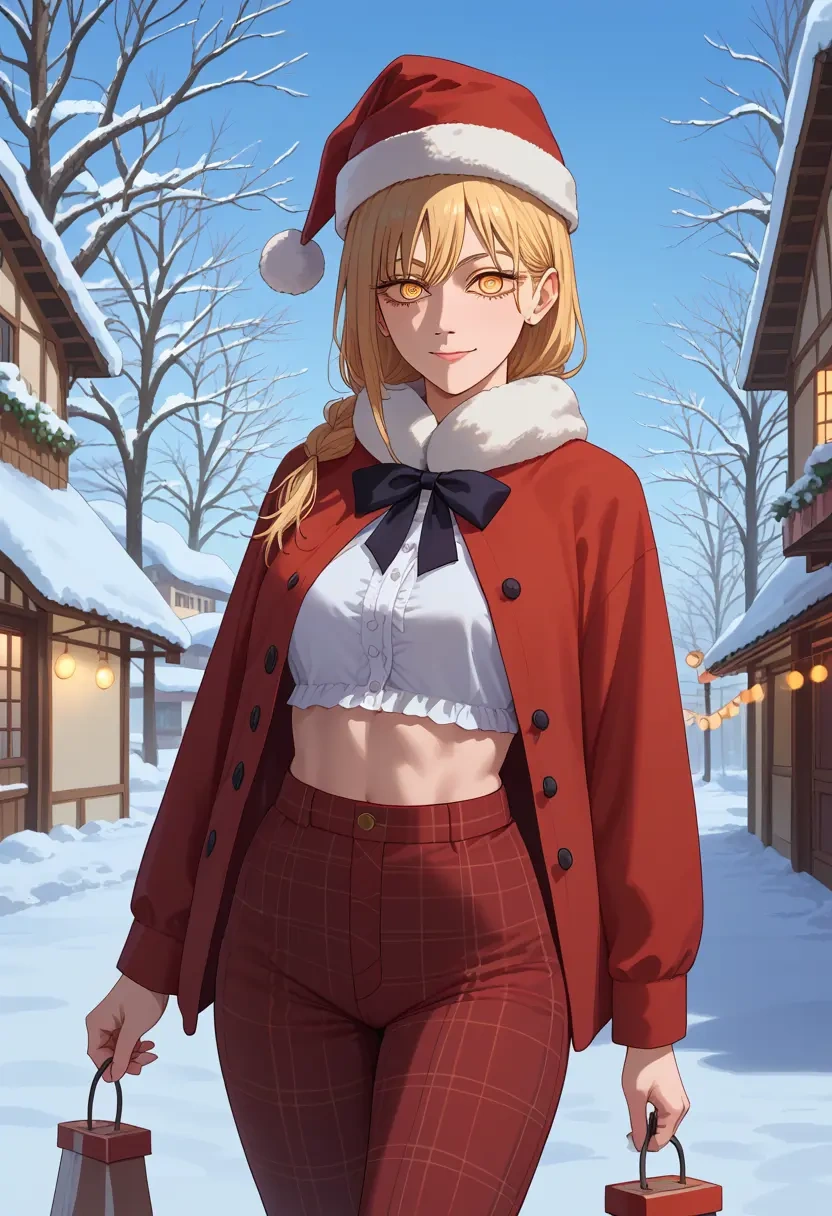 chainsaw_man,pochita_(chainsaw_man),Christmas,plaid trousers  - 