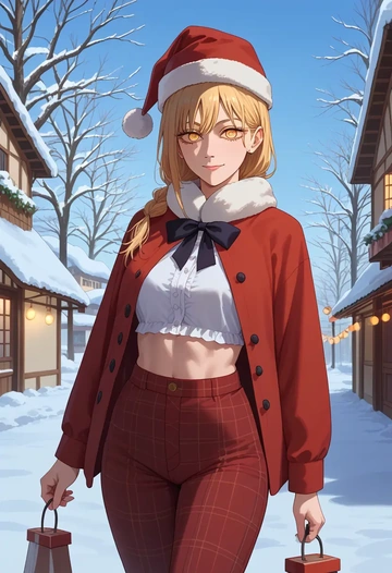 chainsaw_man,pochita_(chainsaw_man),Christmas,plaid trousers  - AI generated anime art