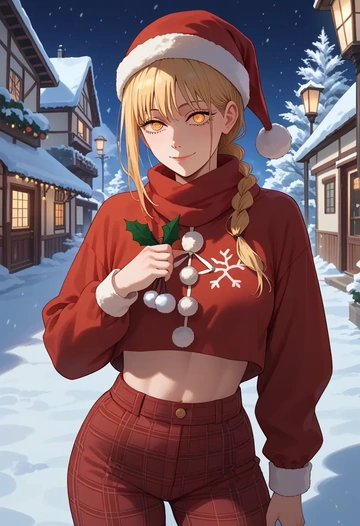 chainsaw_man,pochita_(chainsaw_man),Christmas,plaid trousers  - AI generated anime art