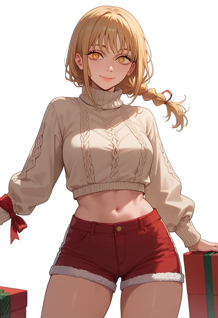 chainsaw_man,pochita_(chainsaw_man),Christmas,red velvet shorts,turtleneck sweater  - 