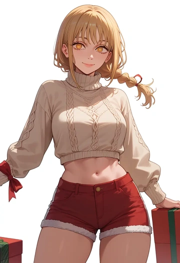 chainsaw_man,pochita_(chainsaw_man),Christmas,red velvet shorts,turtleneck sweater  - AI generated anime art