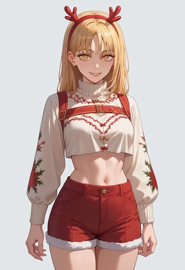 chainsaw_man,pochita_(chainsaw_man),Christmas,red velvet shorts  - AI generated anime art