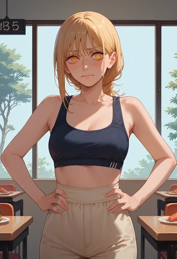 chainsaw_man,pochita_(chainsaw_man),sports bra,high-waisted leggings  - AI generated anime art