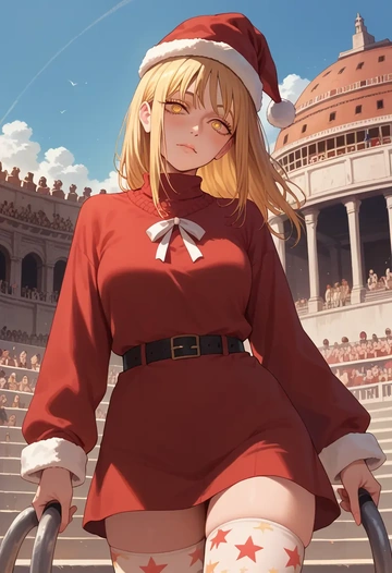 chainsaw_man,pochita_(chainsaw_man),Christmas,sweater dress,stockings  - AI generated anime art