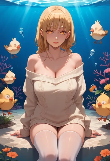 chainsaw_man,pochita_(chainsaw_man),off-shoulder,sweater  - AI generated anime art