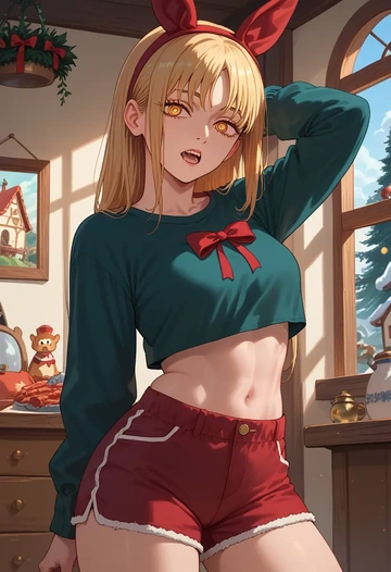 chainsaw_man,pochita_(chainsaw_man),red velvet shorts  - AI generated anime art