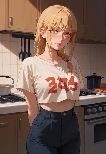 chainsaw_man,pochita_(chainsaw_man),crop top,athletic shorts  - AI generated anime art