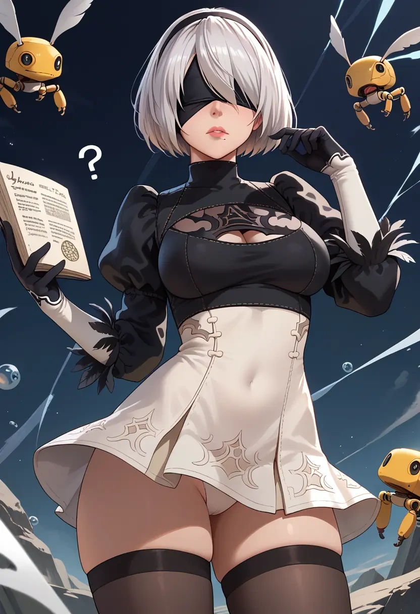 nier_(series),pod_(nier_automata),mini skirt,stockings  - 