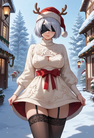 nier_(series),pod_(nier_automata),sweater,stockings,Thigh garters  - AI generated anime art