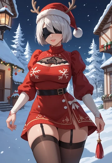 nier_(series),pod_(nier_automata),sweater,stockings,Thigh garters  - AI generated anime art