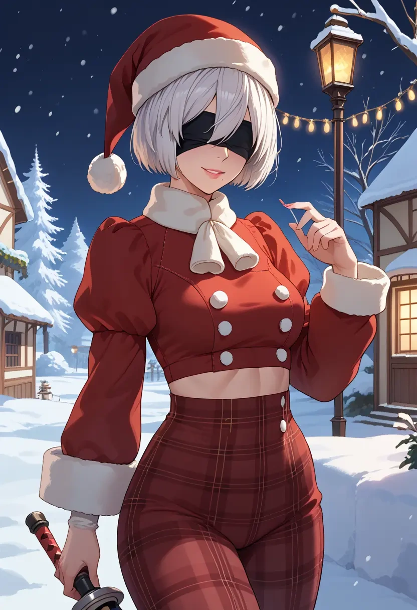 nier_(series),pod_(nier_automata),Christmas,plaid trousers  - 