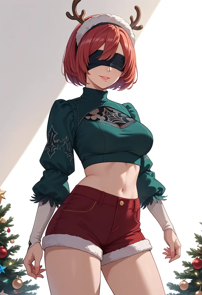 nier_(series),pod_(nier_automata),Christmas,red velvet shorts  - 