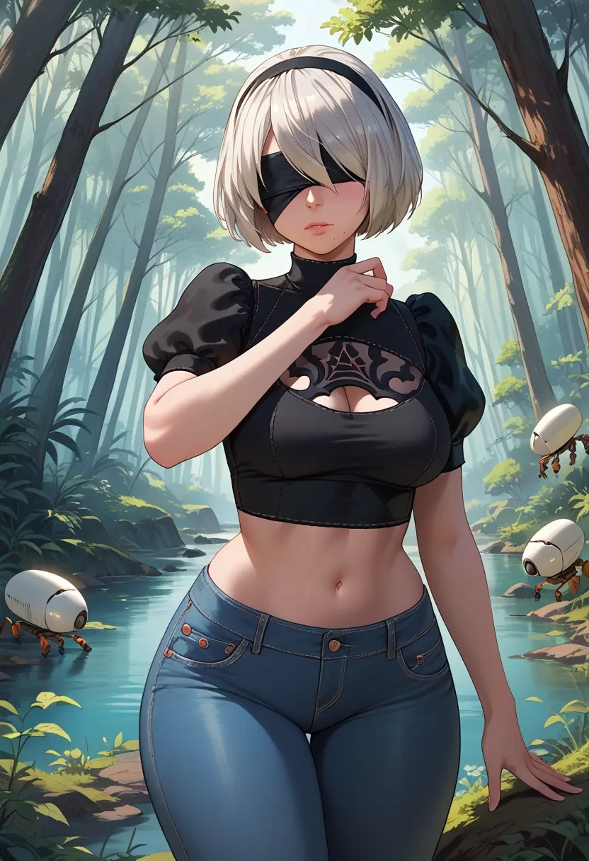 nier_(series),pod_(nier_automata),crop top  - 