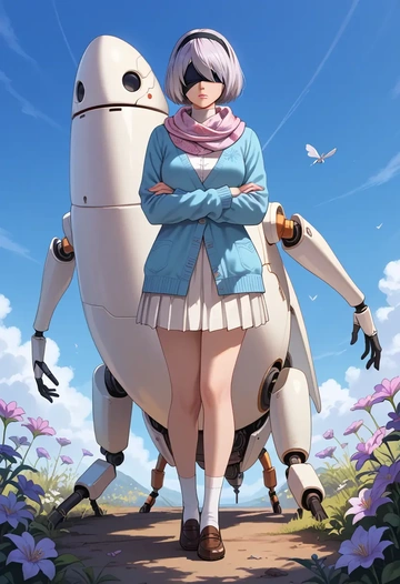 nier_(series),pod_(nier_automata),spring,student uniform,cardigan  - AI generated anime art