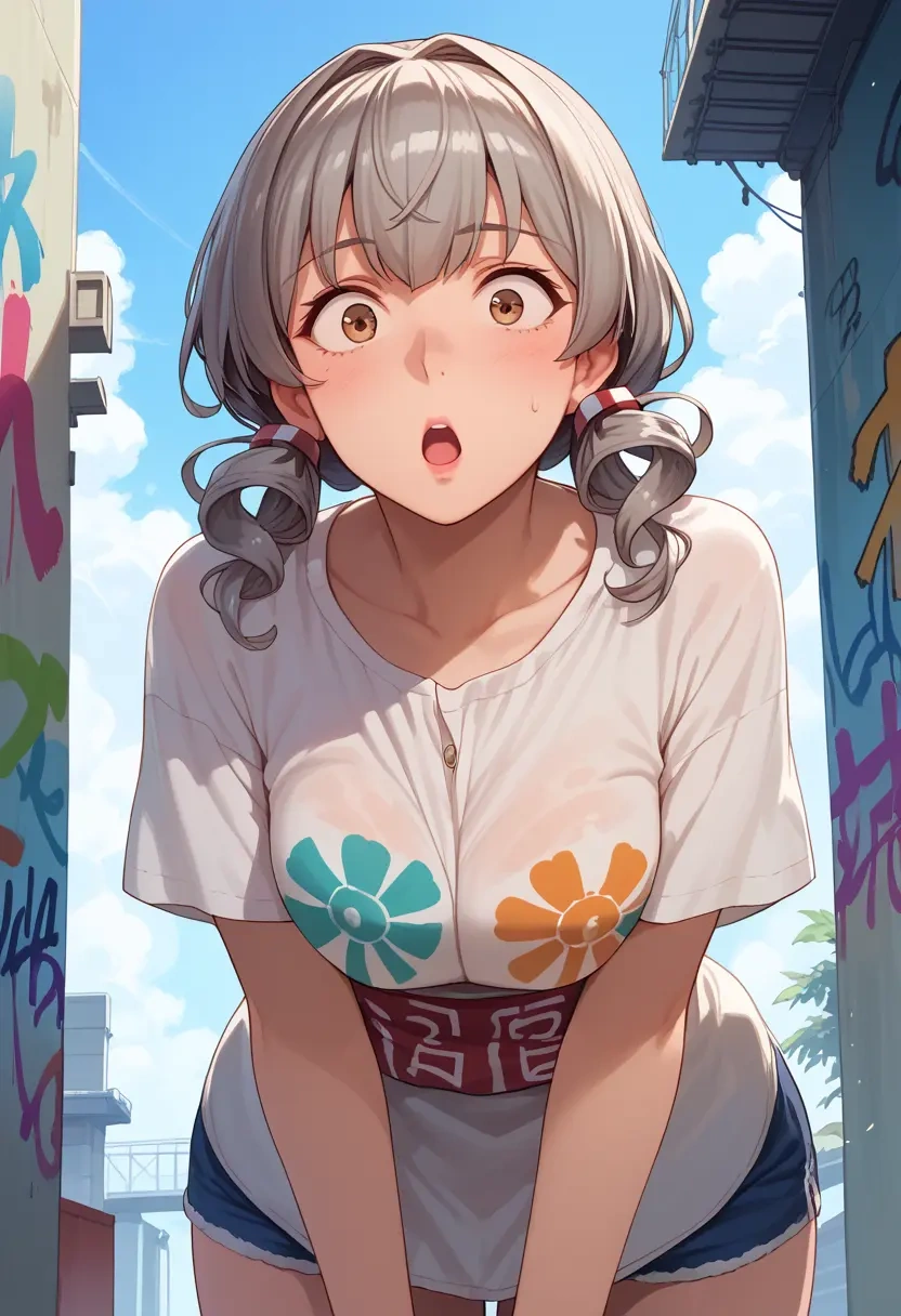 kantai_collection,pola_(kancolle),oversized graffiti shirt,dolphin shorts  - 