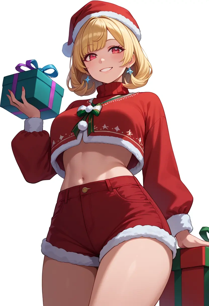 nijisanji,pomu_rainpuff,Christmas,red velvet shorts,turtleneck sweater  - 