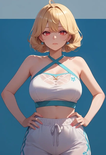 nijisanji,pomu_rainpuff,halter top,track pants  - AI generated anime art