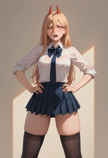 chainsaw_man,power_(chainsaw_man),jk uniform, stockings  - AI generated anime art