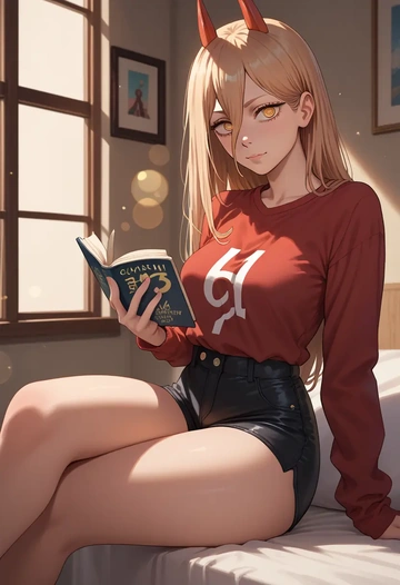 chainsaw_man,power_(chainsaw_man),leather,shorts  - AI generated anime art